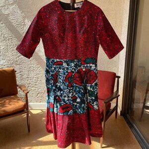 Blue and Red Pleated Kutula Dress